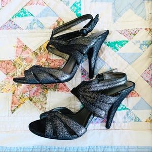 Audrey Brooke Black Sparkly Open Toe Heels Sz 7.5